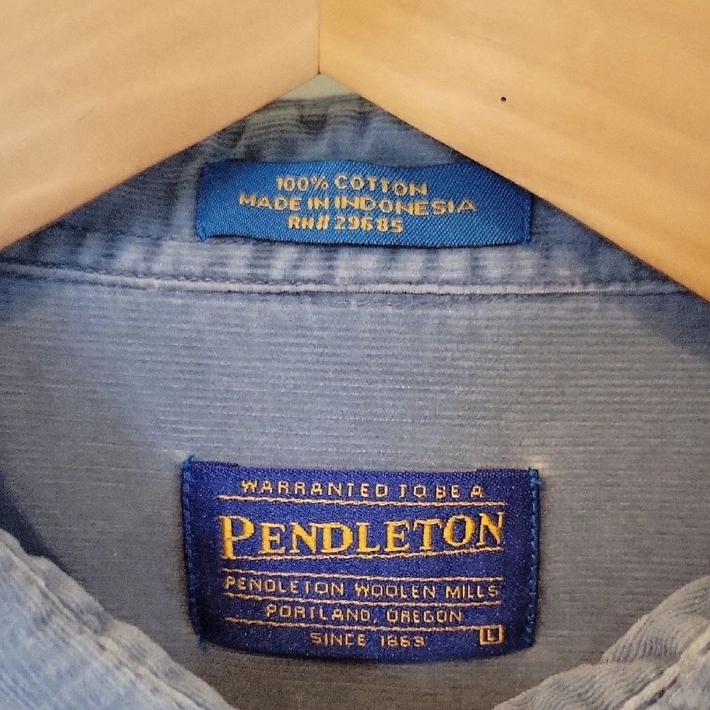 Pendleton ribbed Blue Casual Button Down Shirt 10… - image 2
